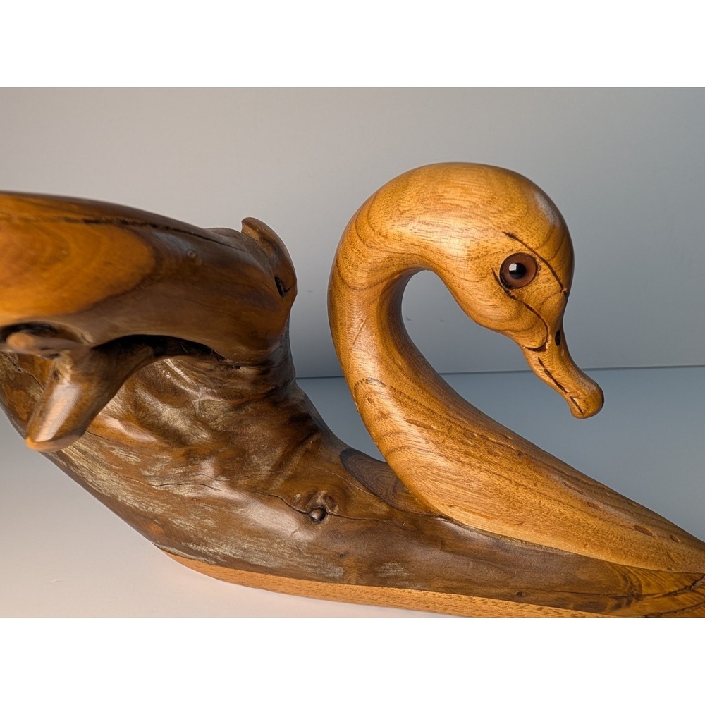 Vtg Tundra Swan Wood Hand Carved Driftwood By N. A.‎ Needham Canada Laberge Lake - Picture 4 of 10